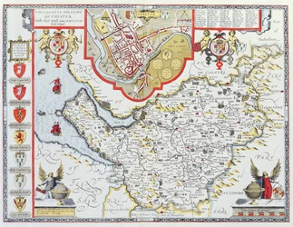 The Countye Palatine of Chester, engraved by Jodocus Hondius (1563-1612) from John Speed